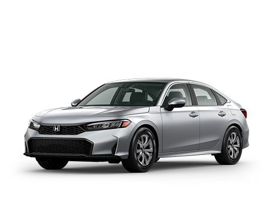 2026 Honda Civic LX in Solar Silver Metallic — front three-quarter view
