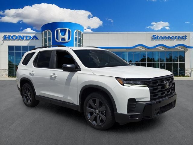 2026 Honda Pilot Sport in Platinum White Pearl — front three-quarter view