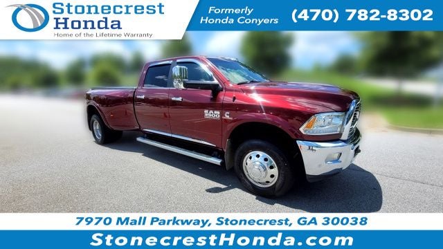 2017 RAM 3500 Laramie Longhorn in Delmonico Red Pearlcoat — front three-quarter view