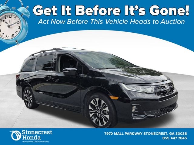 2026 Honda Odyssey Elite in Crystal Black Pearl — front three-quarter view