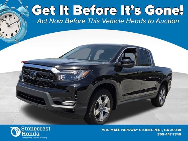 2025 Honda Ridgeline RTL in Crystal Black Pearl — front three-quarter view