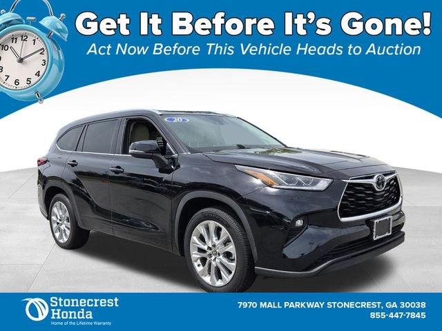 2020 Toyota Highlander Limited in Midnight Black Metallic — front three-quarter view