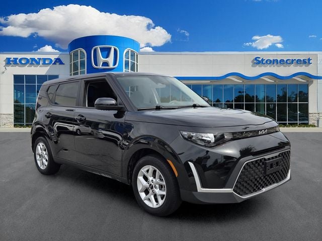 2025 Kia Soul LX in Fusion Black — front three-quarter view